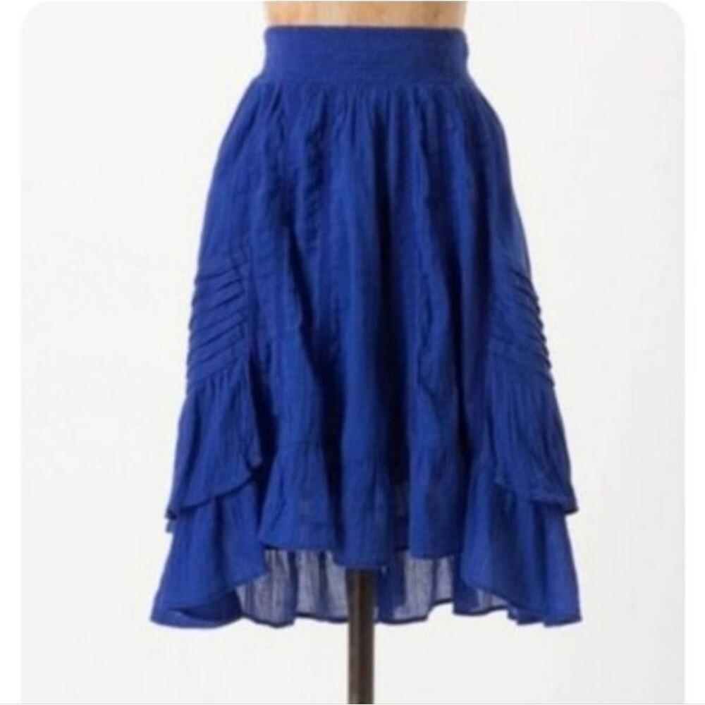 HD in Paris Royal Blue Kayla Ruffle Gauze Skirt Size S Layered Lace Trim Cotton